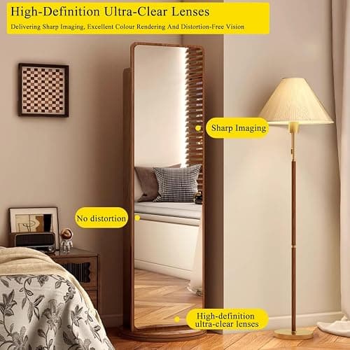 360º Swivel Full Length Mirror with 4-Tier Bookcase, Rotating Mirror with Shelves, 66.1×15.7in Full Body Standing Mirrors and Storage Rack for Bedroom, Living Room thumbnail 4
