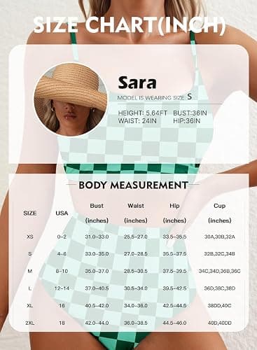 Herseas 2 Piece High Waisted Bikini Set for Women 2025 Spaghetti Straps Swim Top with Reversible Bottom Bathing Suit - Large - Green Checkerboard thumbnail 6