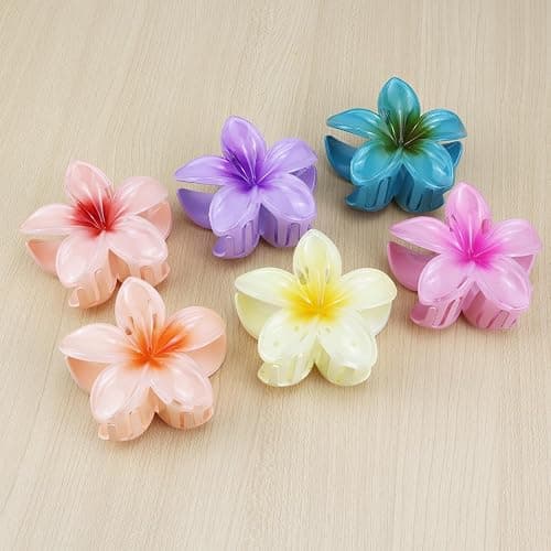 Aacehlh 6 Pcs Flower Hair Claw Clips, 3.1 inch Hawaiian Plumeria Hair Clips, Summer Beach Essentials Hair Accessories for Women (Plumeria) - Plumeria thumbnail 4