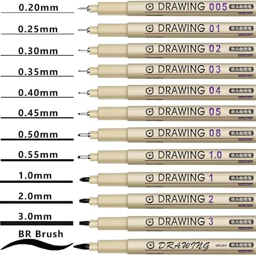 Muchcute Micro Fineliner Drawing Art Pens: 12 Black Fine Line Waterproof Ink Set Artist Supplies Archival Inking Markers Liner Sketch Outline Anime Gifts Manga Sketching Watercolor Zentangle Kit Stuff thumbnail 2