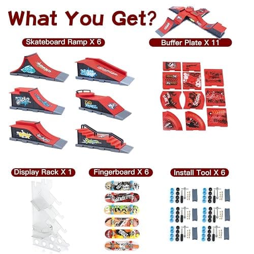 Gr8ware Finger Skateboard Ramp Set, 6 in 1 Plus 11 Buffer Plates Mini Skatepark for Fingerboard, Figure Boarding Skate Park, Fingerboard Skatepark Halfpipe Obstacle Deck for Holiday Party Favors thumbnail 6