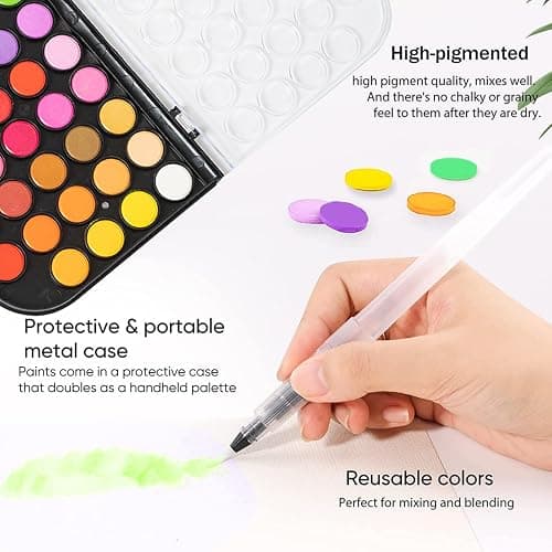 GETHPEN Watercolor Paint,48 Colors Washable Watercolor Paint Set With Brush, Refillable Water Brush Pen, Palette, and Water-Washable Paints for Kids, Adults and Artists. thumbnail 6