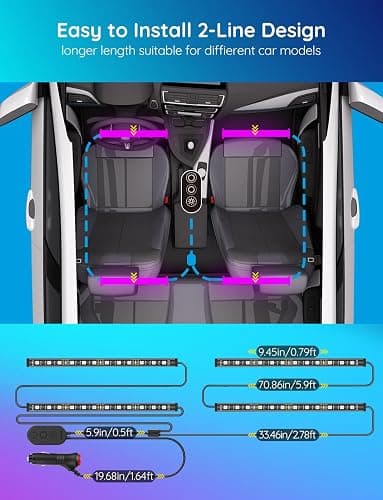 Govee Car LED Lights, RGB Smart Car Interior Lights, App Control | DIY Mode and Music Mode, 2 Lines Design LED Lights for Cars with Car Charger, 12V thumbnail 5