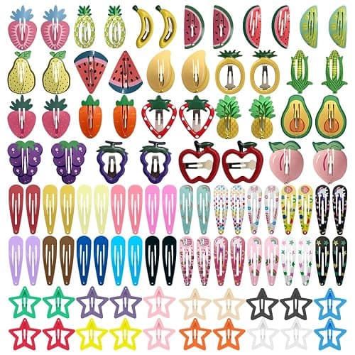 KUBOM 100 Pcs Snap Hair Clip for Girls - Metal Barrettes and Fruity Hair Clips for Toddler Girls or Women,Cute Solid Candy Color Hair Accessories - Image 1
