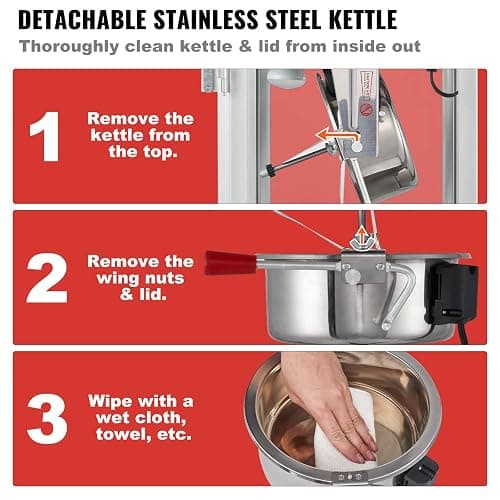 VEVOR Commercial Popcorn Machine, 8 Oz Kettle, 850 W Countertop Popcorn Maker for 48 Cups per Batch, Theater Style Popper with 3-Switch Control Steel Frame Tempered Glass Doors 2 Scoops 2 Spoons, Red thumbnail 8