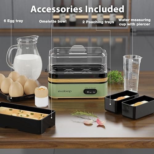 Evoloop Rapid Egg Cooker Electric 6 Eggs Capacity, Soft, Medium, Hard Boiled, Poacher, Omelet Maker Egg Poacher With Auto Shut-Off, BPA Free (Green) thumbnail 6