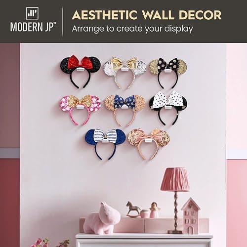 Modern JP Adhesive Hooks for Disney Ears (8-Pack) - Minimalist Disney Ear Holder, No Drilling Headband Holder Design, Strong Hold Headband Organizer - USA Patented, Clear thumbnail 4