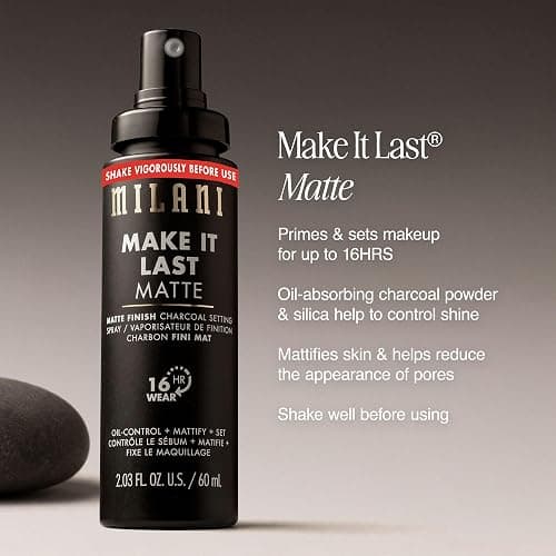 Milani Setting Spray + Primer, Make It Last Original - Natural Finish with Niacinamide for Hydration & Make It Last Matte- Oil Absorbing Charcoal Formula to Control Shine - 2 Pack thumbnail 6