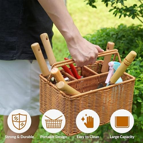 SOLIGT Garden Tools Set with Basket, Heavy Duty Stainless Steel Gardening Hand Tool with Wood Handle, Pruning Shears, Gloves - Perfect Gardening Gifts Planting Supplies for Women Men thumbnail 5