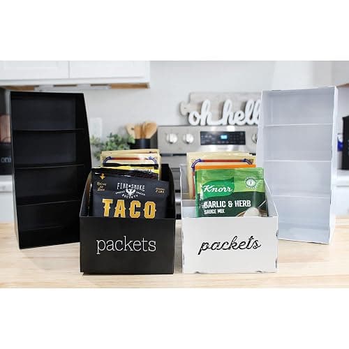 AuldHome Design Enamelware Food Packet Organizers (2-Pack, Black), Modern Farmhouse Pantry Organization Divided Compartment Bins for Mixes and Spice Packets thumbnail 9