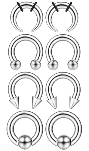 YADOCA Surgical Steel Septum Kit - 2G to 14G Septum Rings, Pincher, Tapers & Gauge, Nose Piercing Jewelry - Silver & Black Tone - Image 1