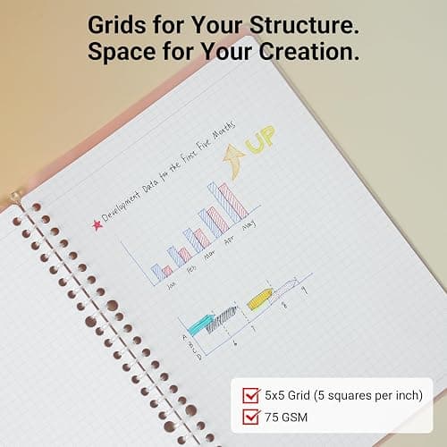 KOKUYO Smart Ring Binder Notebooks, Pink B5 Refillable Notebook, 20 Sheets Each, Plus Extra 50 Sheets 5x5 Graph Loose Leaf Papers, 60 Sheet Capacity, Perfect for School & Work thumbnail 6