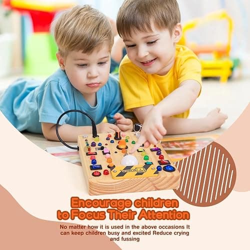 Busy Board with 19 LED Light Switches, Montessori Toys for 1 2 3 Years Old, Wooden Sensory Board, Toddlers Activity Travel Toys for 1 2 3 Year Old Boy & Girl Birthday Gift (Big) thumbnail 4