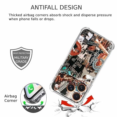 Nsyosio Western Cowboy Cowgirl Case Compatible with iPhone 17 Pro Max,Retro Country Art Collage,Trendy Soft Bumper TPU Case for iPhone 17 Pro Max thumbnail 2