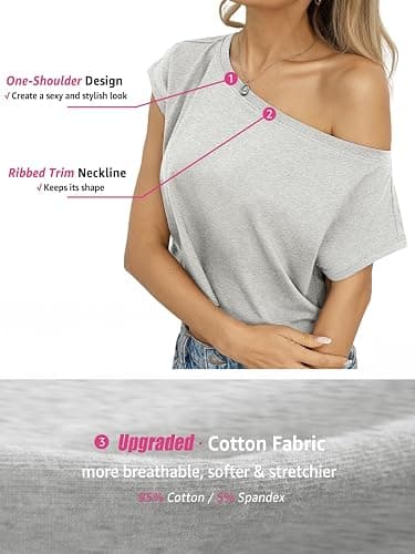EasyGala Womens Cotton Off The Shoulder Crop Tops Short Sleeves T Shirts Loose Fit Tee Casual Summer Trendy Clothes 2026 thumbnail 4