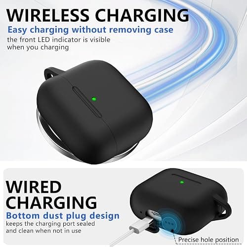 Ljusmicker for AirPods 4 Case Cover 2024 with Cleaner Kit,Soft Silicone Protective Cover for Apple AirPods 4th Generation Cases for Women Men,AirPod 4 Case Accessories with Keychain-Black thumbnail 5