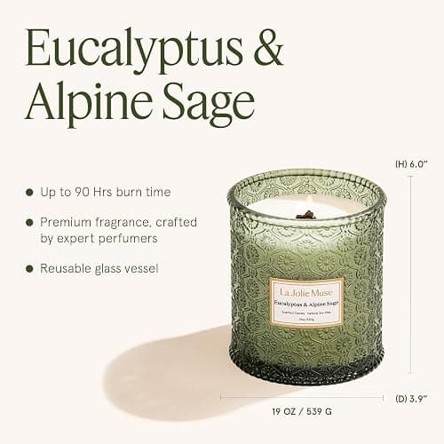 LA JOLIE MUSE Christmas Candle | Eucalyptus & Alpine Sage | Eucalyptus, Sage & Lavender | 19 oz Wooden Wick Soy Candle | 90-Hour Burn | Cozy Winter & Holiday Relaxation thumbnail 5