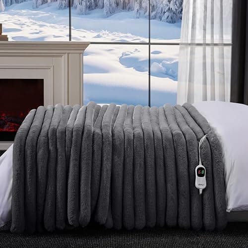 HaloRest Heated Throw Blanket, Faux Fur Cozy Heating Blanket with Overheat Protection, 1/2/4/6/8 Hours Auto-Off 10 Heat Level, Machine Washable (50x60 Inches, Darkgrey) thumbnail 7