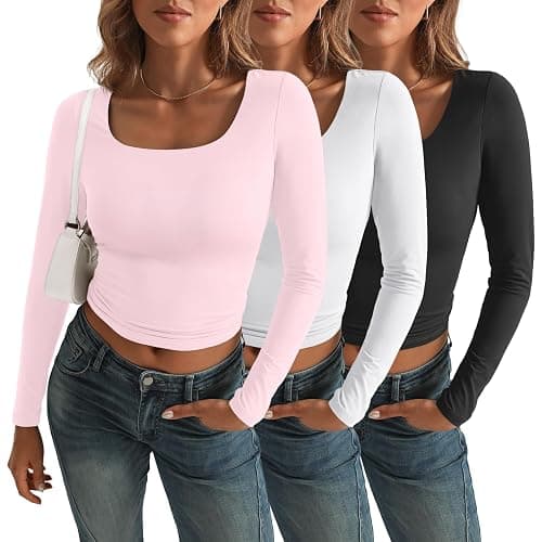 AUTOMET 3 Pack Womens Long Sleeve Shirts Fall Fashion Scoop Neck Crop Tops Basic Layer Slim Fit Y2K Clothes thumbnail 2