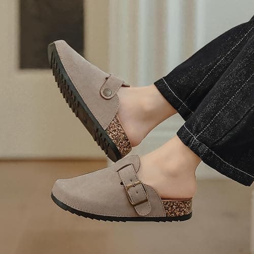XTJSCBDSH Kids Suede Clogs with Cork Footbed, Toddler Boys Girls Sandals, Adjustable Buckle Slip-On Slippers, Arch Support Mules for Indoor Outdoor thumbnail 2