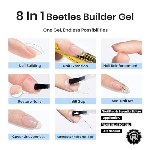 Beetles Builder Gel for Nails,0.51 oz 8 in 1 Strengthening Nails Enhancement Building Apex for Beginners & DIY Salon Manicure,Clear Builder Nail Gel,LED & UV Lamp Needed thumbnail 4