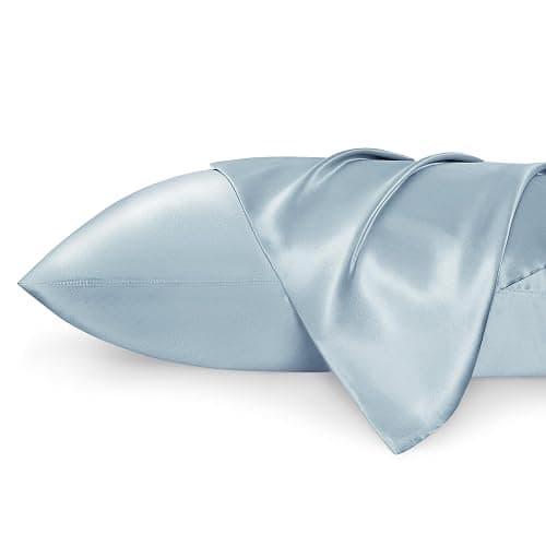 Bedsure Satin Pillowcase 2 Pack Similar to Silk Pillow Cases Standard Size, Pillow Case for Sleeping Women with Envelope Closure, Gifts for Women Men, Stone Blue, 20x26 Inches, 2pcs - Image 1
