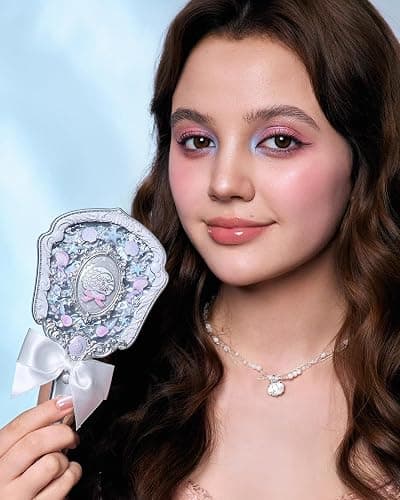 Flower Knows Shell's Jewel Hand Mirror,Vintage Portable Handheld Mirror,Fancy & Pretty Princess Mirror with Long Handle,Gift for Girls(Pearly White) thumbnail 2
