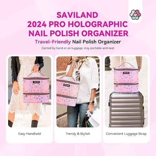 SAVILAND Nail Polish Organizer Bag: PU Leather Nail Polish Storage Organizer Holds 30 Bottles & Nail Lamp, Nail Polish Holder Travel Carrying Case Box Nail Tech Organizer Storage Bag for Nail Supplies thumbnail 7
