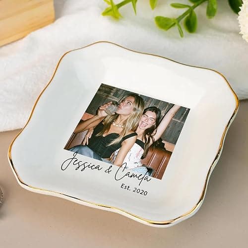 Chillever Custom Photo Besties Ring Dish, Friendship Plate, Personalized Jewelry Holder, Bestie Picture Trinket Tray, Besties Gifts, Gifts for Best Friend BFF, Home Decorations, Birthday, Anniversary thumbnail 6
