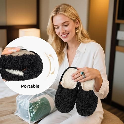 EverFoams Women's Fuzzy Slip-on Slippers Soft Comfy Memory Foam Indoor House Shoes - 11-12 - Black thumbnail 5