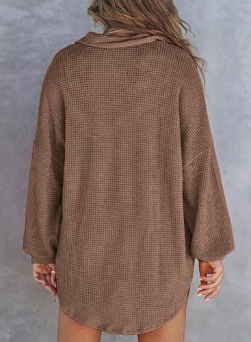 Astylish Women Waffle Knit Tops Henley Shirts Long Sleeve V Neck Solid Color Casual Tunic thumbnail 5