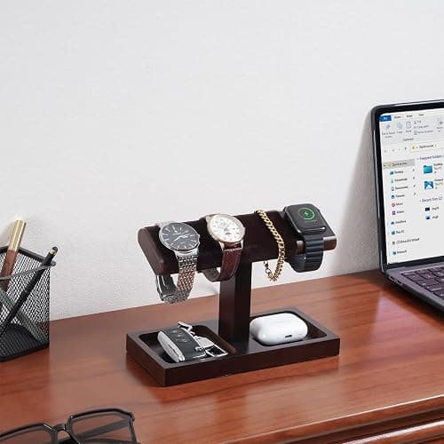ProCase Uhrenständer, Uhrenhalter aus Holz Uhrenaufbewahrung Watch Stand, Uhrenständer T-Bar Display - 1 Etage, Dunkelbraun thumbnail 2