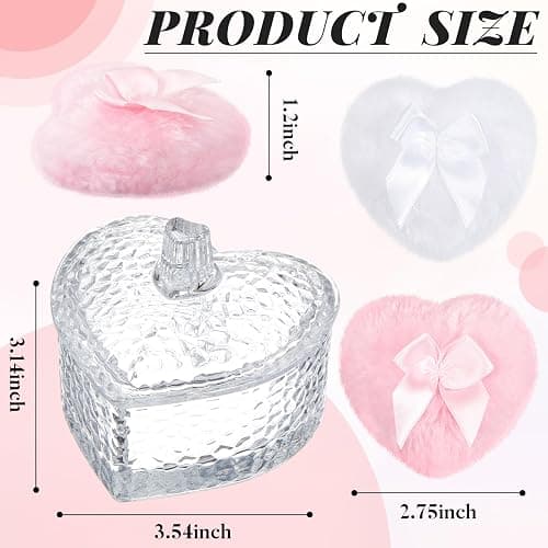 Tioncy 3 Pcs Large Body Powder Puff and Container Valentine's Day gift Powder Container with Puff Crystal Case Soft Washable Reusable Velour Face Body Glitter Wet Dry Makeup(Hammered Heart,Clear) thumbnail 3