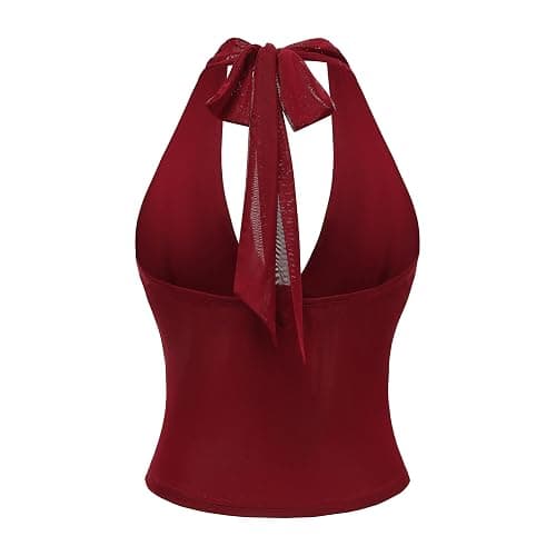 Women's Y2K Mesh Halter Top Sexy V Neck Backless Open Back Leopard Cheetah Print Polka Dot Going Out Tops for Women thumbnail 6