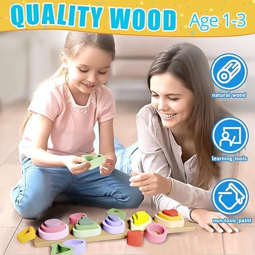 Symdiro Montessori Toys for 1 2 3 Year Old Boys Girls - Wooden Sorting & Stacking Toys for Kids - Toddler Toys Age 1-3 - Shape Sorter and Color Stacker Preschool Kids Gifts - Chroma thumbnail 6