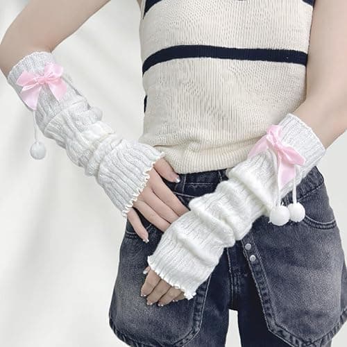 Ziyutam Cute Leg Warmers for Girls Kawaii Arm Warmers Bow Knit Y2k Lolita Japanese Harajuku Gyaru Cutecore Accessories thumbnail 6