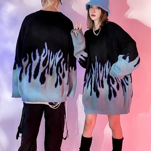Women Sweater Long Sleeve Flame Bat Sleeve Jumper Oversized Casual Knitting Pullover Tops thumbnail 6