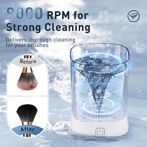 Electric Makeup Brush Cleaner - 9000 RPM Makeup Brush Cleaning Machine, IP65 Waterproof Automatic Makeup Brush Cleaner for Makeup Sponges and Brushes(White) thumbnail 2
