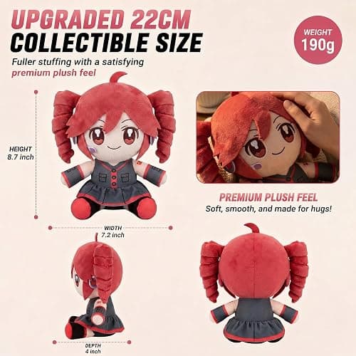 Collectible Pink Drill Twin Tail Girl Plush 22cm, Cute Anime Plush Character with 3D Twin-Drill Hair, Red and Black Outfit Figure Stuffed, Soft Anime Plushie Pillow Gift for Fans & Collectors thumbnail 2