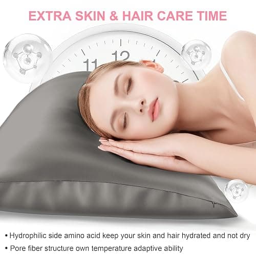 Mulberry Silk Pillow Cases Standard Size with Hidden Zipper, Ultra Smooth and Soft Breathable Cooling Silk Satin Pillowcase for Hair and Skin, Gifts for Women Men (Dark Grey, 20x26 Inches, 1 Pack) thumbnail 4