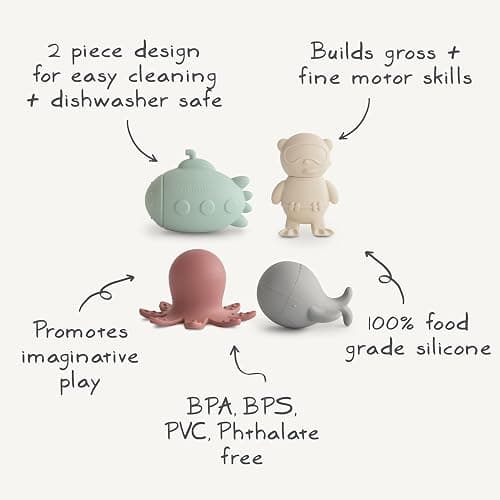 mushie Sealife Bath Toys Play Set for Toddlers | 100% Food Grade Silicone | Mold Free, Pack of 4 thumbnail 9