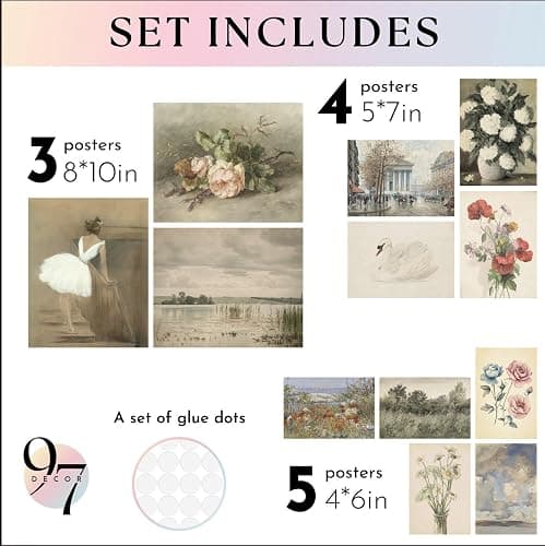 97 Decor French Decor For Home - Country French Wall Art Posters, Vintage Floral Pictures, Vintage Art Gallery Wall Prints Landscape Painting For Bedroom Decorations (Unframed) thumbnail 2