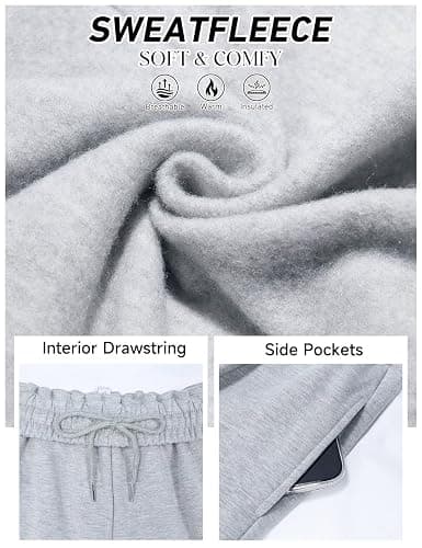FACDIBY Women's Fleece Wide Leg Sweatpants Winter Warm Thermal Straight Leg Sweat Pants with Pockets thumbnail 6