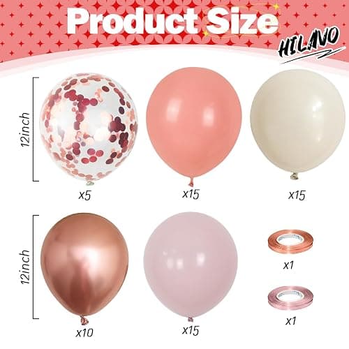 Dusty Pink Balloon Set, 60Pcs 12 Inch Retro Blush Pink White Sand Nude Latex Balloon with Metallic Confetti Rose Pink Helium Balloon for Girls Women Birthday Party Baby Shower Boho Decoration Supplies thumbnail 3