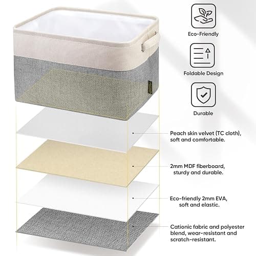 BALEINE 3 Pack Fabric Storage Bins for Shelves, Linen Storage Baskets for Organizing, Decorative Closet Bins for Clothes, Home (Grey, 15"x11"x9.5") thumbnail 5