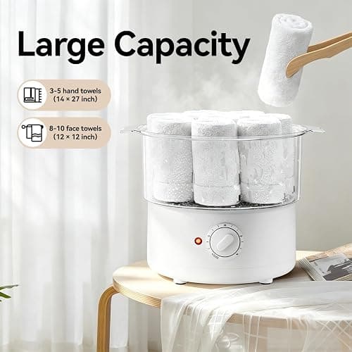 VERYTOP Mini Hot Towel Warmer - 1 min Steam & 60℃ in 20mins, Towel Steamer for Facials/Barber/Massage, Portable 2.4lbs Small Heater for Home Spa/Bathroom/Light Salon Use (White-X-Small) thumbnail 4