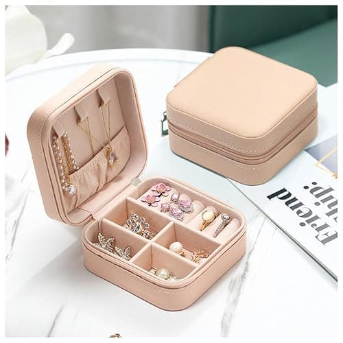 Mini Jewelry Box, PU Leather Small Travel Jewelry Case for Rings Earrings Necklaces Pink Portable Jewelry Organizer Box for Women(Pink) thumbnail 4