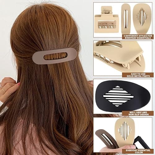 12 Pcs Flat Hair Clips for Women, 3 Styles Matte Square Hair Clips and Flat Clips, Big and Small Neutral Colors Non-slip Flat Claw Clips Thin Thick Curly Straight Hair Accessories thumbnail 3