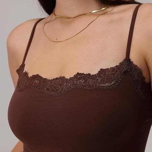 RUIWANBBY Padded Lace Trim Cami Top for Women Sexy Tank Top Spaghetti Strap Club Party Shirts Y2k Going Out Undershirt Tops thumbnail 5