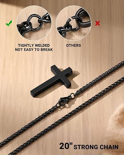 UNGENT THEM Be Strong in Faith – Bible Verse Stainless Steel Cross Necklace for Men Teen Boys Christian Christmas Gifts thumbnail 5